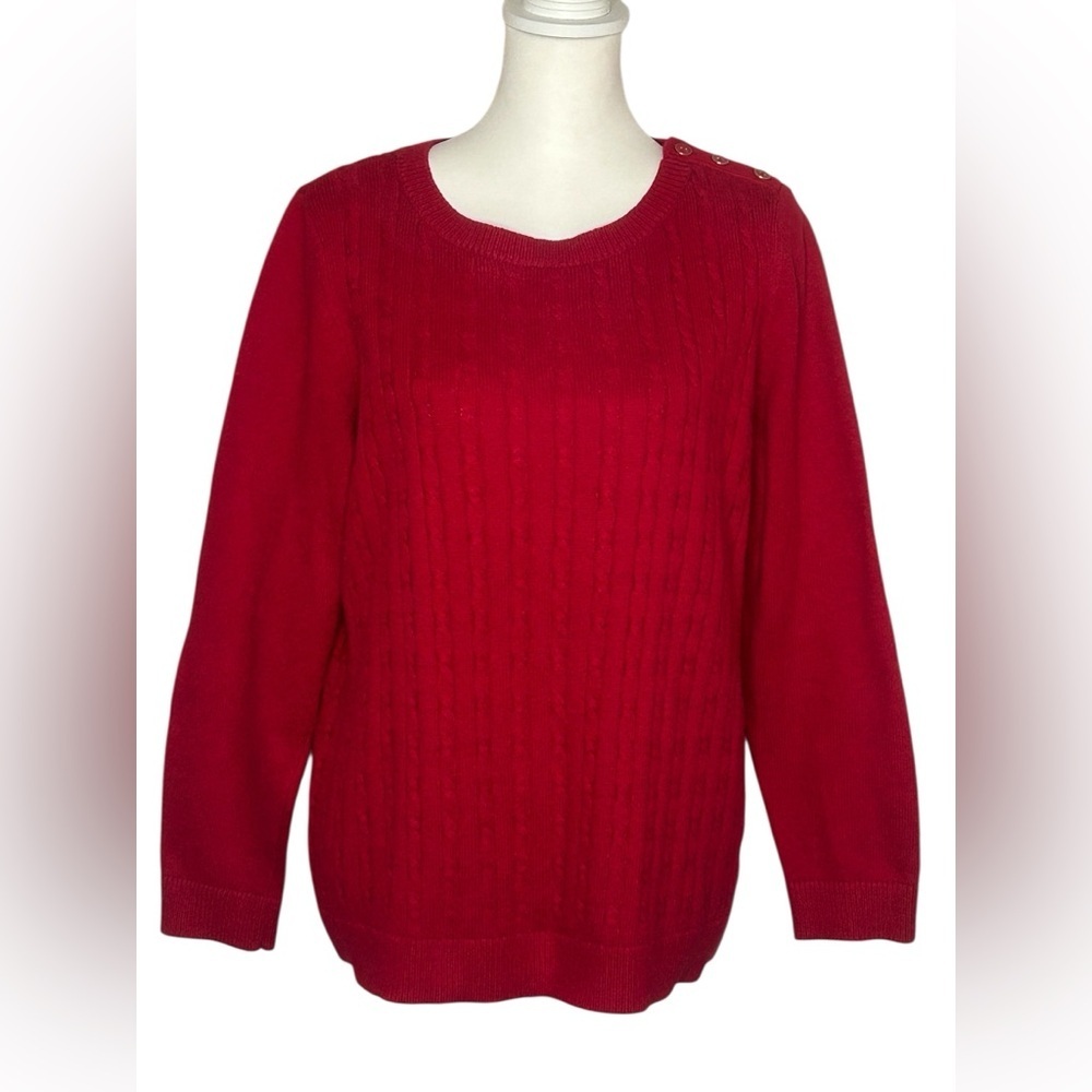 Talbots Vibrant Red plus size 1X Cable Knit Crew Neck Sweater Fisherman EUC